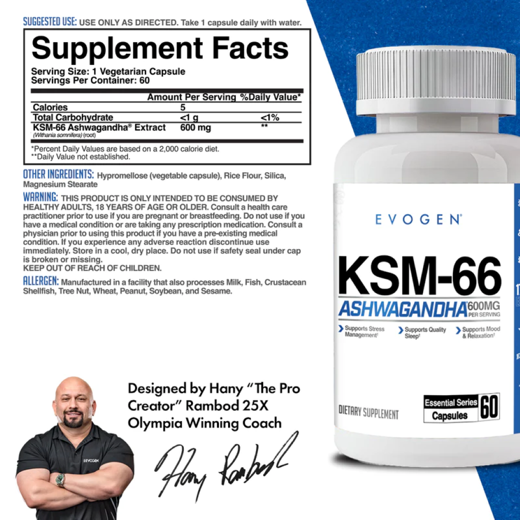 Extract de Ashwagandha, Evogen, KSM-66 Ashwagandha, 60 Capsule