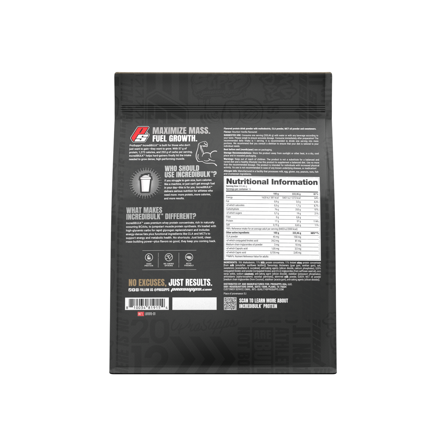 Proteina Masa Musculara, ProSupps, IncrediBULK, Mass Gainer, 5540g