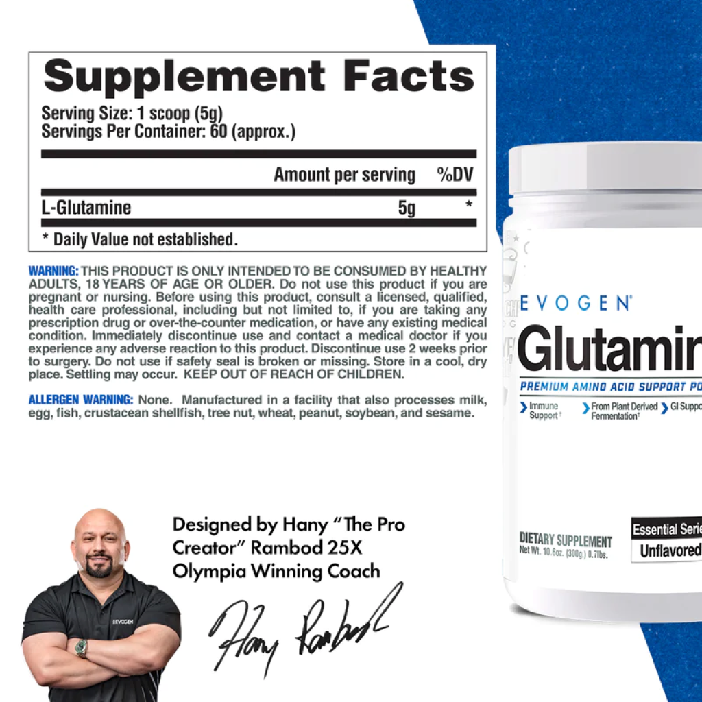 Glutamina, Evogen, Glutamine, Recovery + Immune Support, 300g