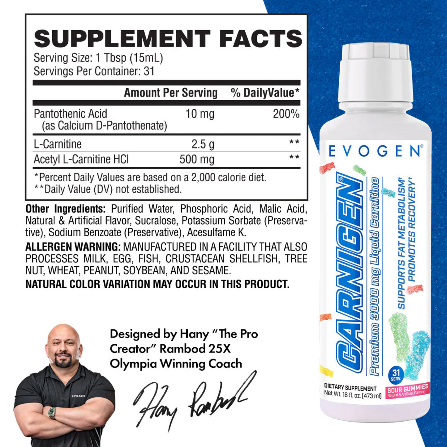 L-Carnitina Lichida, Evogen, Carnigen Liquid, 473ml