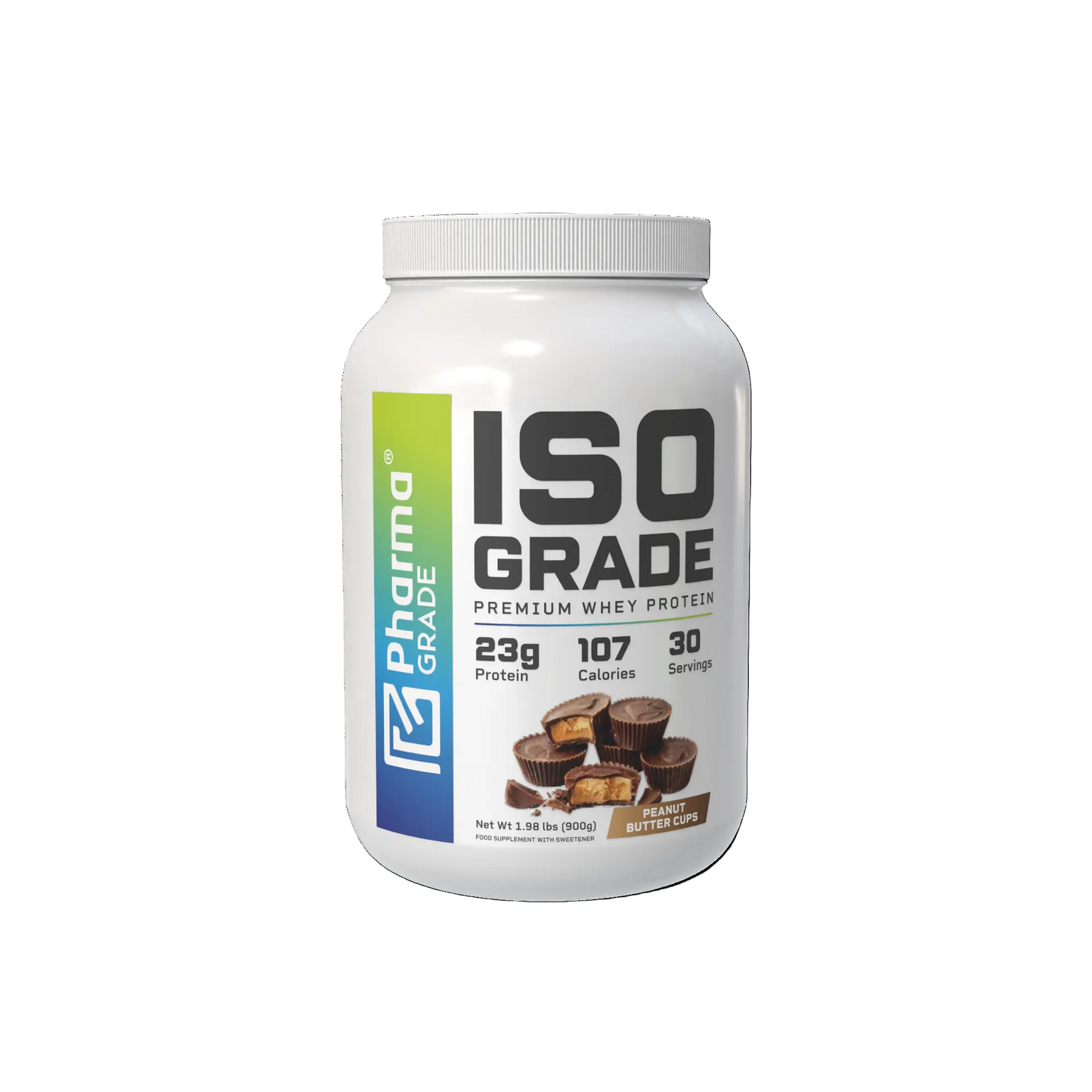 Pharma Grade ISO Grade Whey Protein aroma Peanut Butter Cups 900g flacon frontal