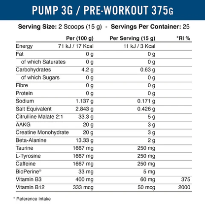 Pre-Workout, Applied Nutrition, PUMP 3g Original, 375g