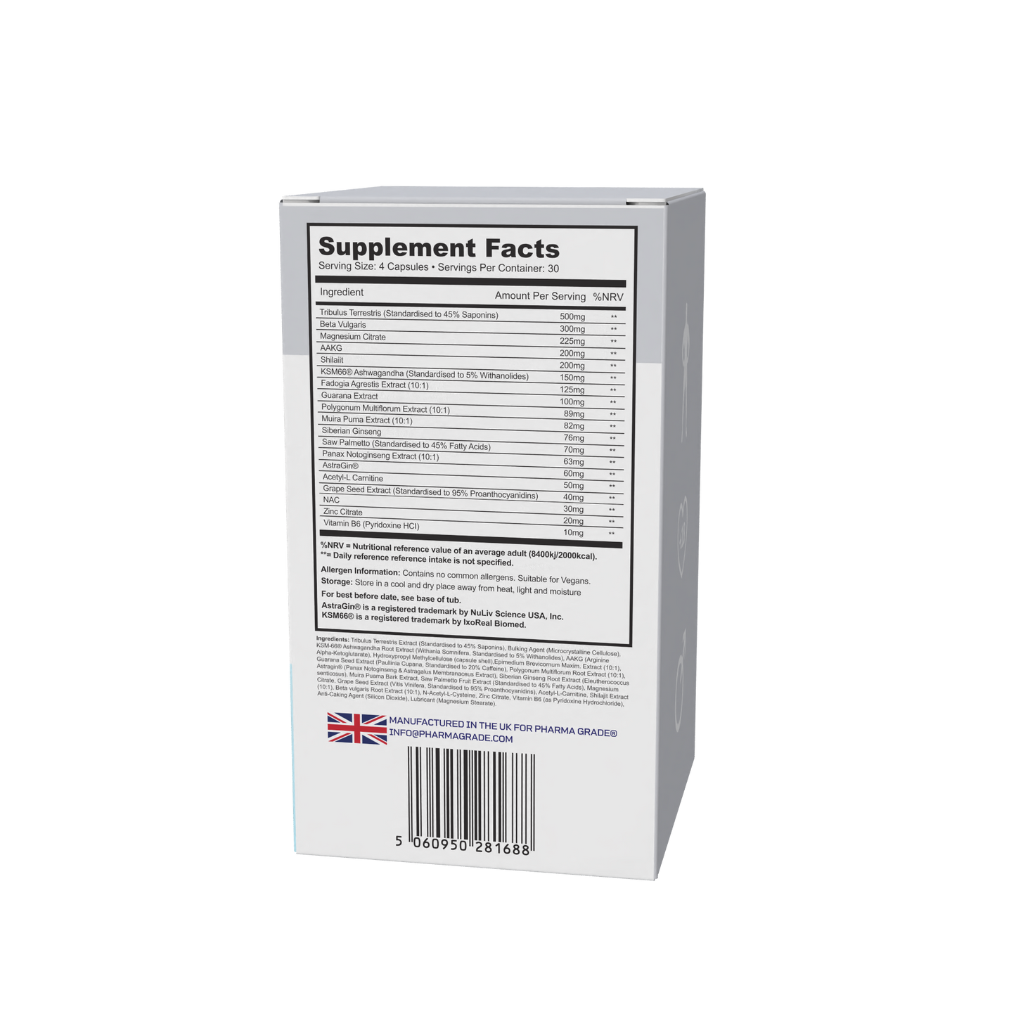 Supplement Facts PhenoMen Pharma Grade KSM-66 Ashwagandha AstraGin 19 ingrediente active