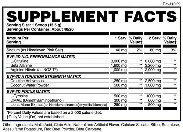 Pre-Workout, Evogen, EVP 3D fara Cafeina, 20/40 serviri
